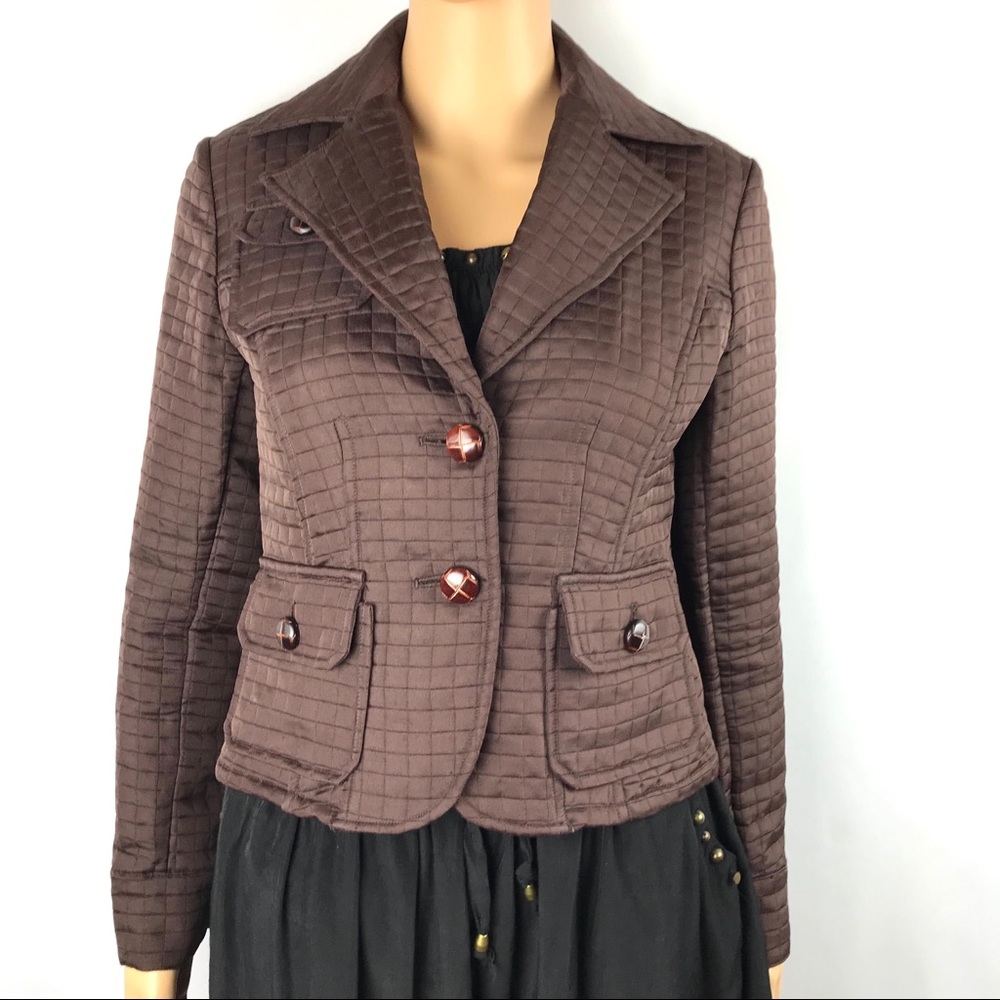 Harve Bernard Brown Quilted Jacket Leather Buttons